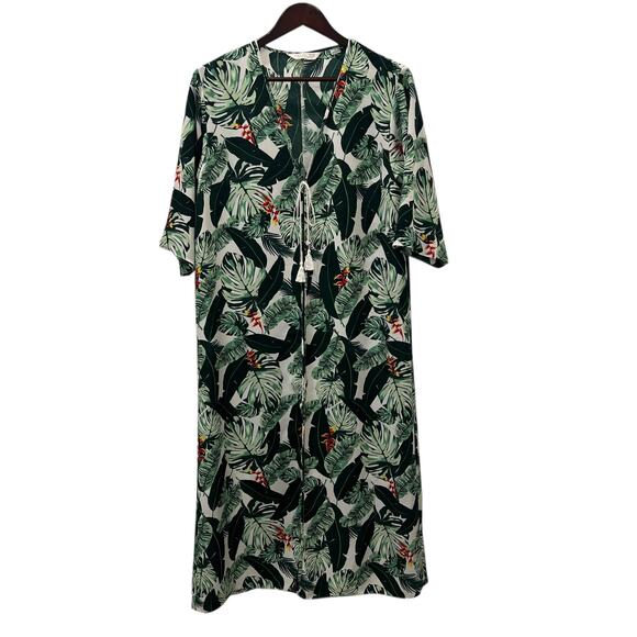 Rachel Zoe Swim Coverup Duster Green White Tropical Palm Print One Size - Picture 1 of 12